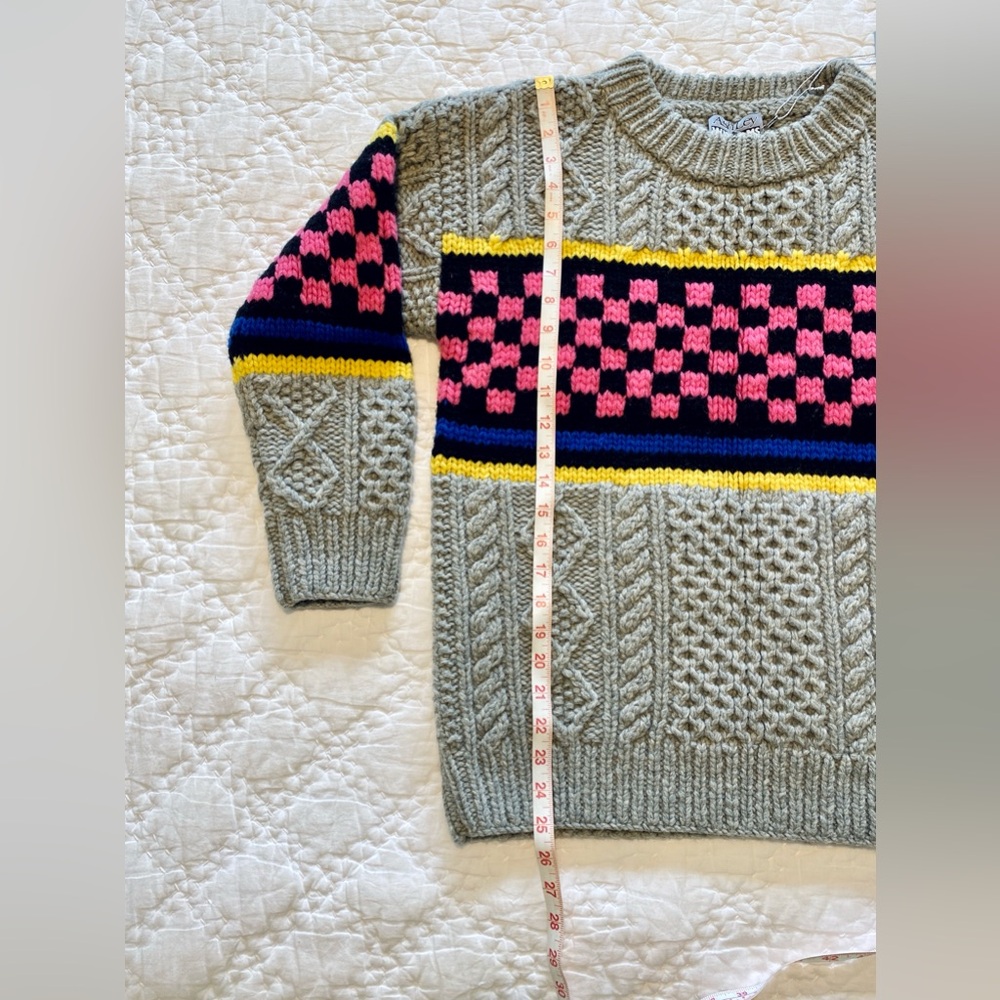 NWT XS ASHLEY WILLIAMS CHECKERBOARD Chunky Knit Sweater Jumper Gray Black Cable - Picture 13 of 16